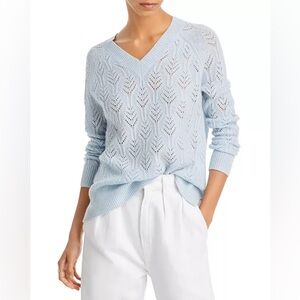 C BY BLOOMINGDALE'S Women’s Blue Cable Pointelle Knit Cashmere Sweater SZ MED